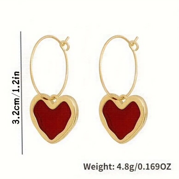 Red Heart Dangle Earrings - Picture 3 of 4